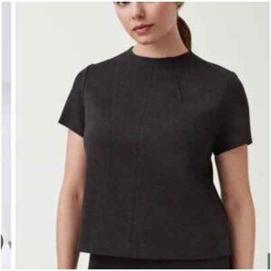 Spanx The Perfect Funnel Shirt Womens Medium Gray Short Sleeve Top Back Zip Pont